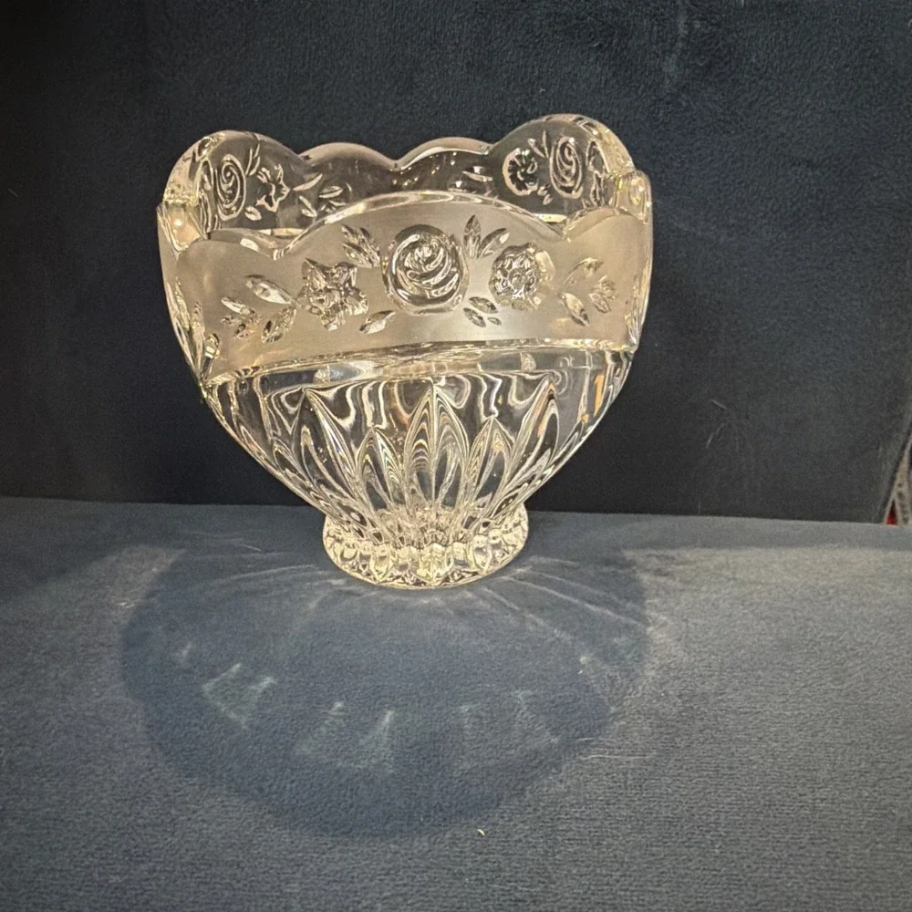 Vtg Oneida Heavy Crystal Southern Garden Rose Candy Dish Bowl 4
